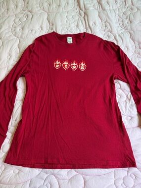 PINK Victoria's Secret Red Long-Sleeve Shirt with PTNK Flame Hearts